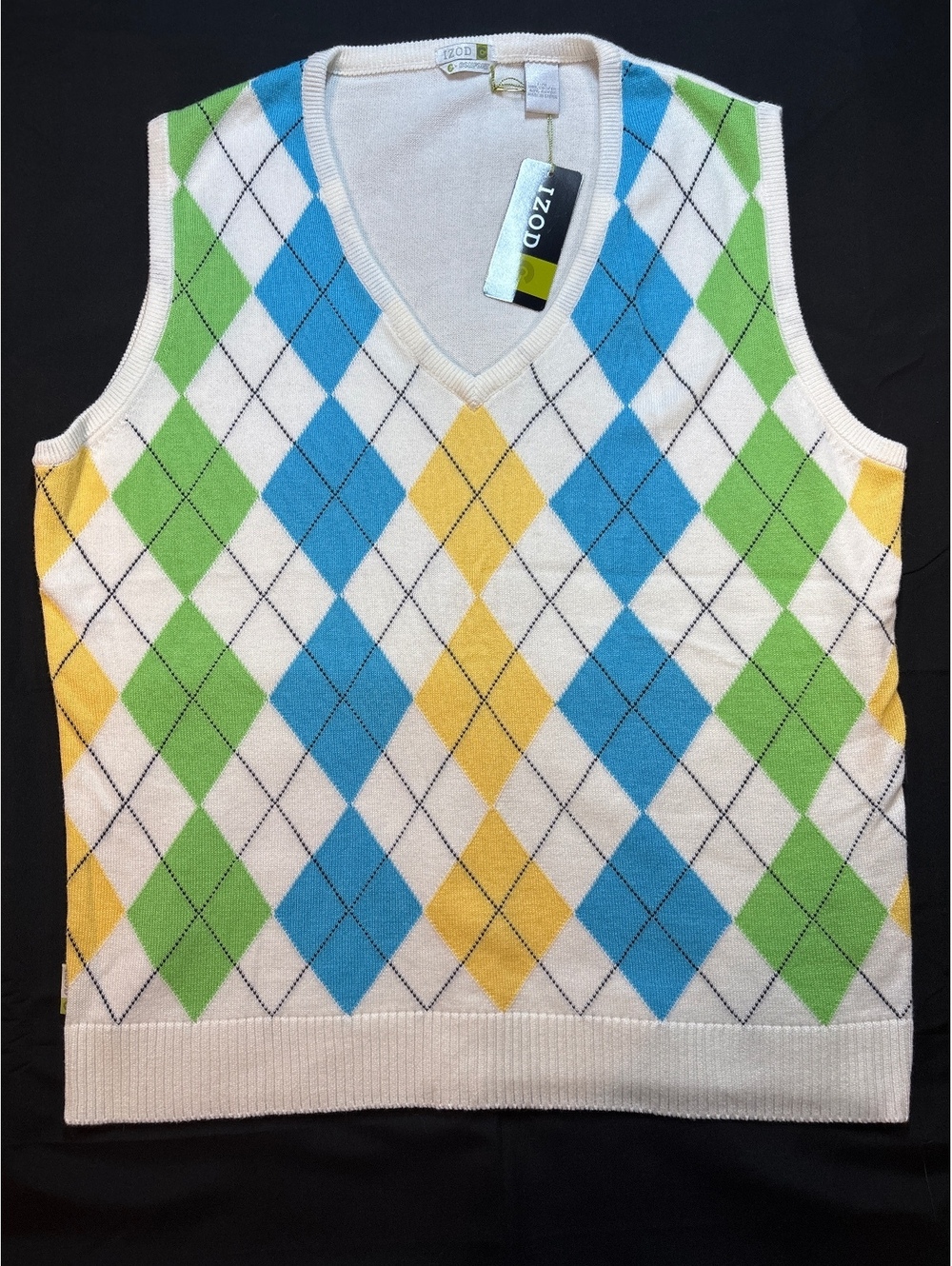 IZOD Argyle Sweater Vest NWT Blue Green Yellow Golf